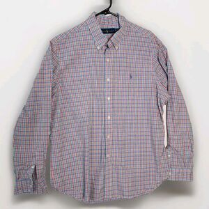 RALPH LAUREN Button Down Shirt XL Mens Rainbow Plad Colorful Pastel Blue Pony